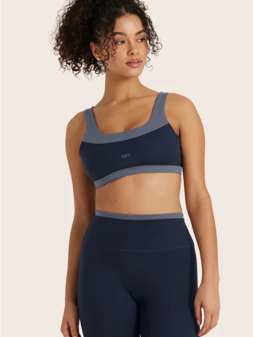 SET Active Sportbody Sporty Dip Bra Navy Blue Two Tone Size Small